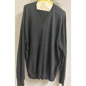 Jos A Bank Signature Size L Mens Knit Sweater V Neck 100% Pima Cotton‎ Gray